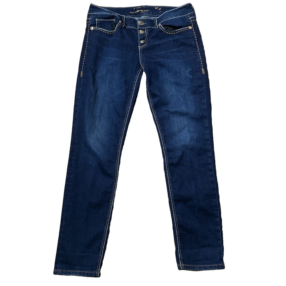 Seven 7 Jeans Women's 30 Blue Dark Wash Button Fly Low Rise Skinny Stretch 32x29